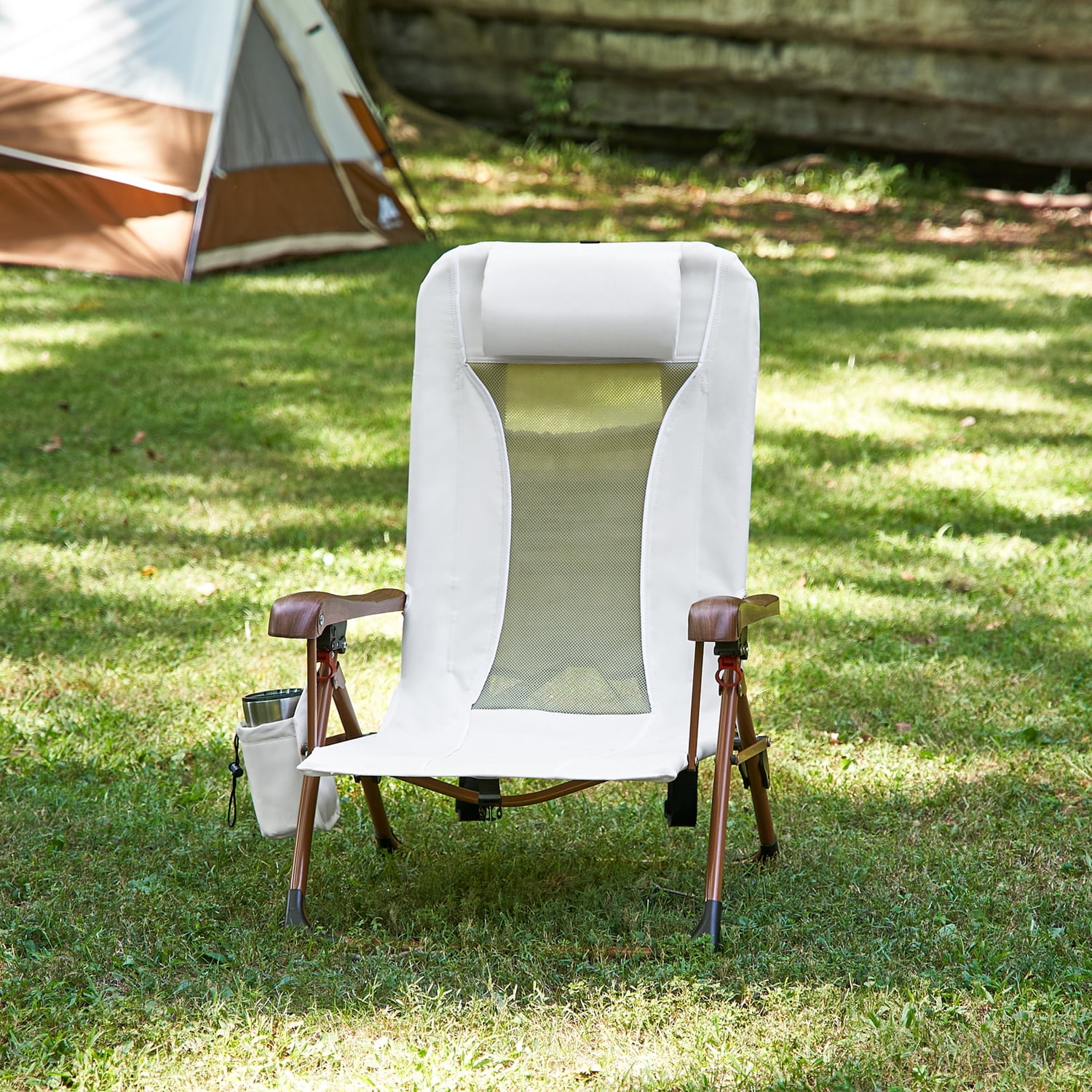 (2 pack) Ozark Trail Low Profile Reclining Glamping Chair for Adults - Vanilla Dream Fabric