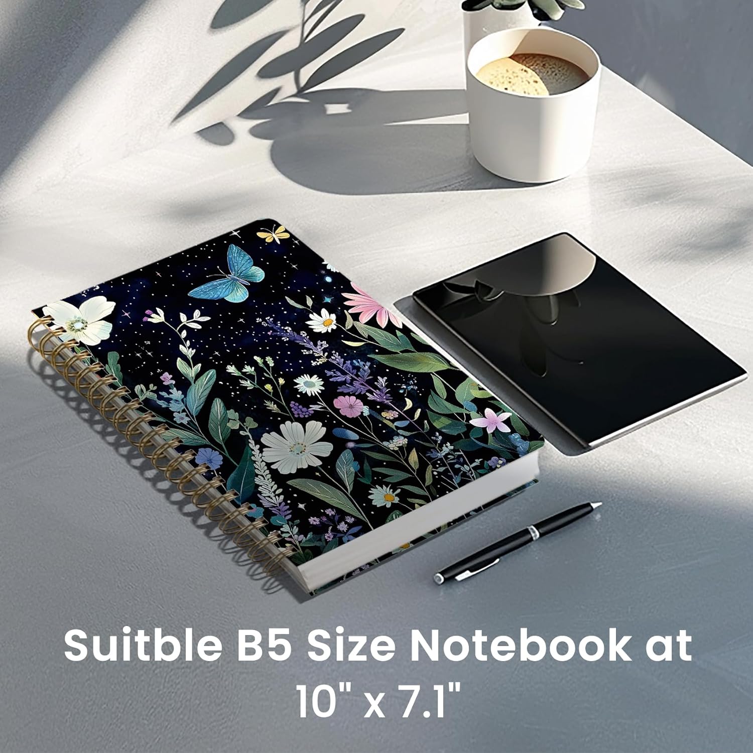 AP Lined Spiral Notebook Journal for Work,300 Pages Thick B5 (7.1"x10") College Ruled Journal for Women & Writing, Hardcover Notebook for Note Taking, Perfect for Office Home School, Celestial Garden