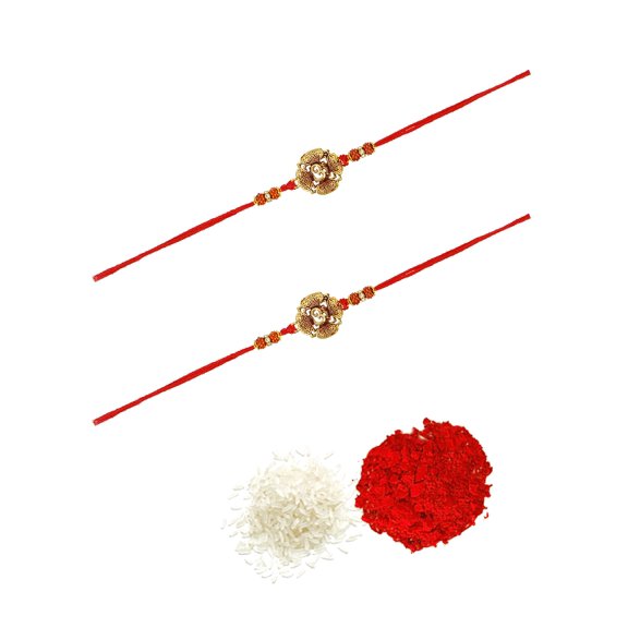 Crunchy Fashion Gold plated Om Fancy Rakhi Set Pack of 2 Raksha Bandhan Handmade Bracelet for Bhaiya Rakhi Bracelet Combo Set