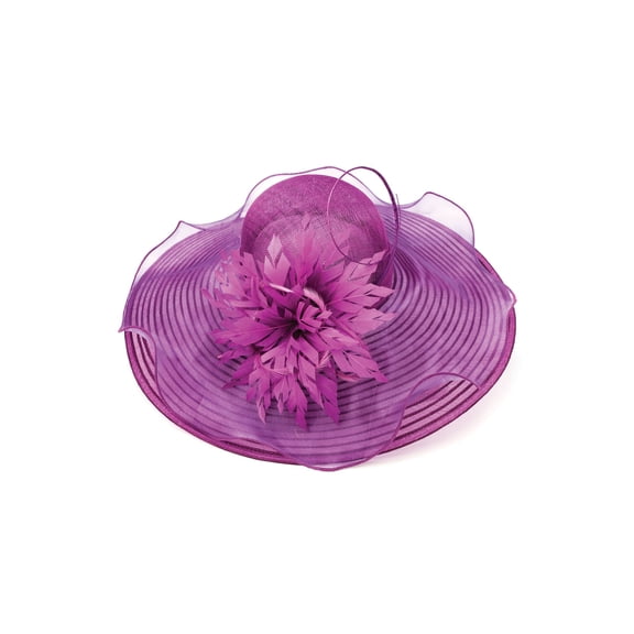 ChicHeadwear Womens Sinamay Crown Organza Hat w/ Ribbon and Drawstring - Magenta