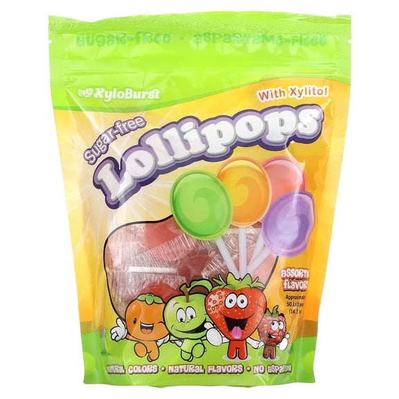 Xyloburst, Sugar-Free Lollipops with Xylitol, Assorted Flavors, 50 Lollipops, 14.1 oz Pack of 2