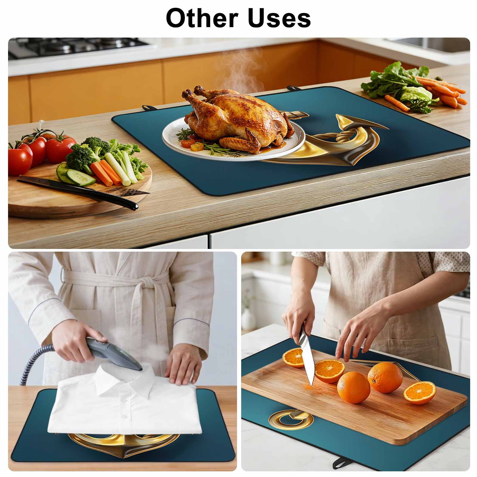 Yellow Anchor Stove Top Cover for Electric Stove, Heat-proof & Non Slip Glass Top Stove Cover Protector, Coastal Nautical Anchor Turquoise Kitchen Flat Cooktop Rubber Mat 24x21 Inches