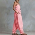 thumbnail image 5 of Pounoo Jumpsuits for Women Linen Blend Jumpsuits Casual Daily Style Lightweight Breathable Sleeveless Button Detail Ruffle Hem Wide Leg Jumpsuits Gift, 5 of 5