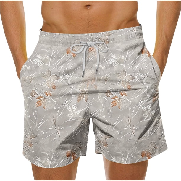 Pantalones Cortos Casuales de Baño con Impresión de Hojas Hawaianas para Hombres 100% Poliéster, Pantalones de Playa de Secado Rápido, Upf 50 + con Forro de Malla para Nadar