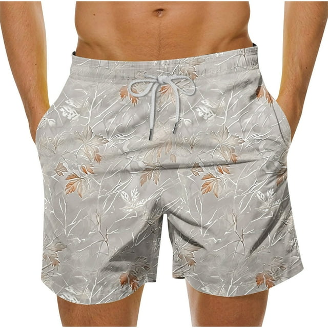 Pantalones Cortos Casuales de Baño con Impresión de Hojas Hawaianas para Hombres 100% Poliéster, Pantalones de Playa de Secado Rápido, Upf 50 + con Forro de Malla para Nadar