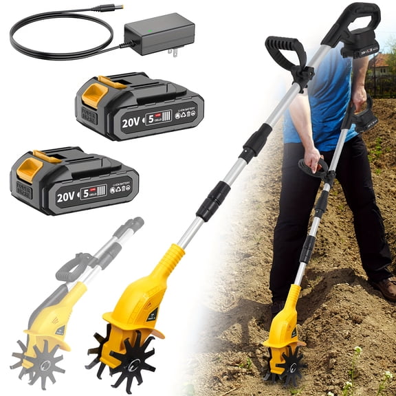 Handheld Electric Tiller - 9-Inch 235RPM Garden Cultivator with 2 x 4.0Ah Batteries & Charger, Lightweight Metal Soil Tiller for Efficient Weeding & Soil Aeration, Ergonomic Handle