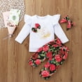 Baby Kids Girls Alphabet Print Tops+Flower Pants+Bowknot Outfits