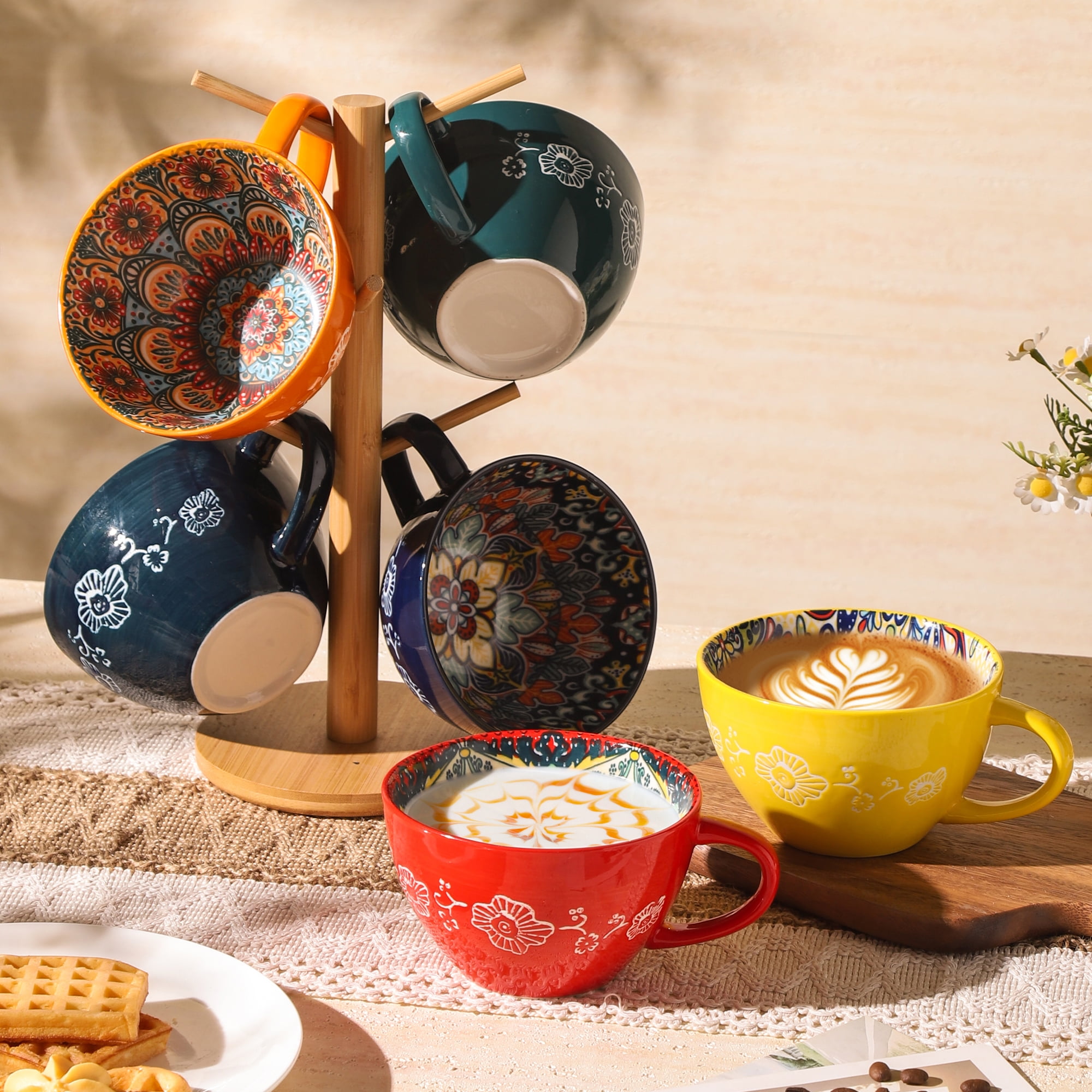 Coffee Mug Set of 6, 14 oz Coffee Mug Ceramic with Handle, Porcelain Tea Cups Set, 6 Pcs Coffee Cups for Cappuccino, Latte, Espresso, Microwave & Dishwasher Safe, Ideal Gift for Your Love