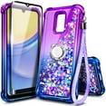 thumbnail image 4 of Compatible with BLU View 4 Case (B135DL) / View 2 (2023, 6.09 inch) Case with Tempered Glass Screen Protector, Ring Holder/Wrist Strap, Nagebee Glitter Liquid Floating Cute Phone Cover (Purple/Blue), 4 of 6