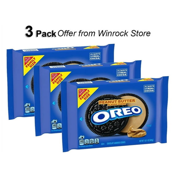 OREO Peanut Butter Creme Chocolate Sandwich Cookies, Family Size, 17 oz (3 Pack) Offer from Winrock Store