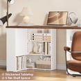 thumbnail image 5 of Homfa L Shaped Reversible Computer Desk with Cube Storage Organizer, 2 Drawer Wooden Farmhouse Executive Desk for Home Office, White, 5 of 8