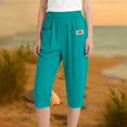 thumbnail image 2 of TQWQT Linen Capri Pants for Women Trendy Summer Cropped Pants Wide Leg Elastic Waist Lightweight Lounge Pants Dressy Casual Drawstring Capris with Pockets Green M, 2 of 3