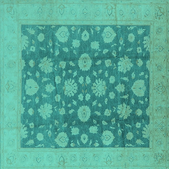 Ahgly Company Indoor Square Oriental Turquoise Blue Traditional Area Rugs, 3' Square