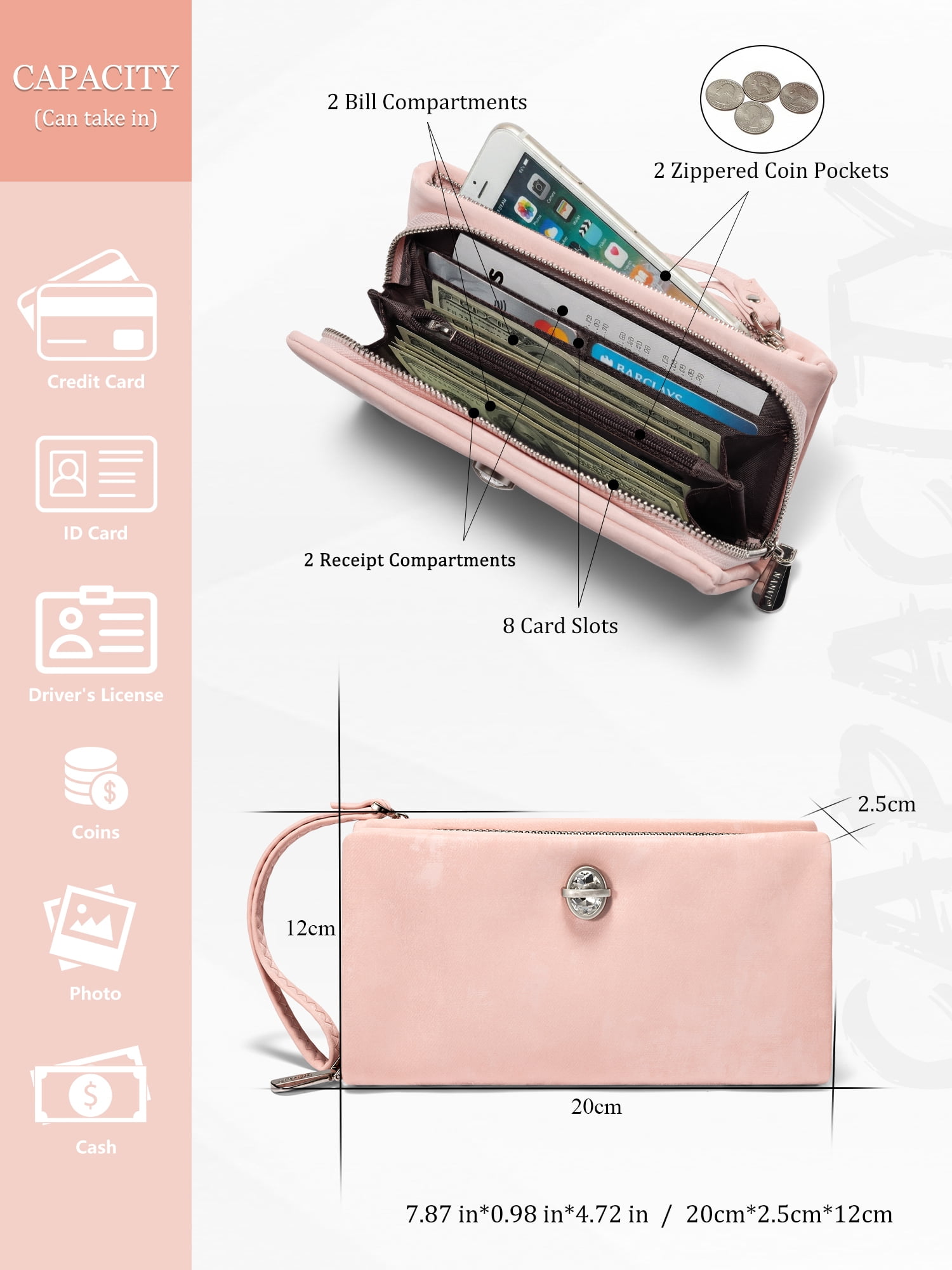 Punplita Women Wallet Leather Long Wallets for Women with Zipper and Card Holder