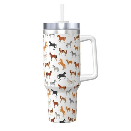 

Fuzoiu Horses Print 40OZ Ice Bully Stainless Steel Insulated Cup with Handle and Straw - Perfect for Travel and Sports