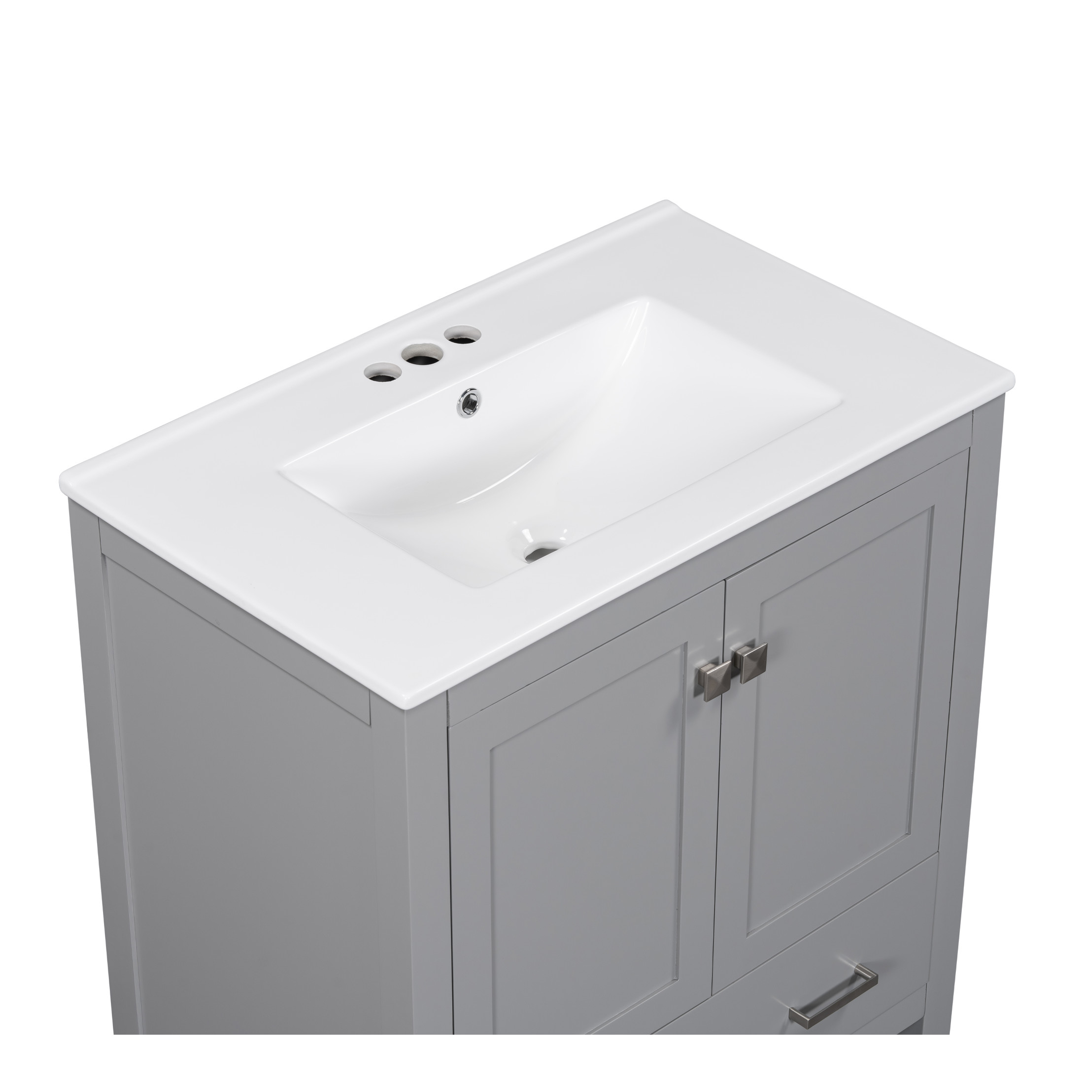 Zolaris Modern Bathroom Vanity with Ceramic Sink, Shelves, Drawers, Wood, Gray