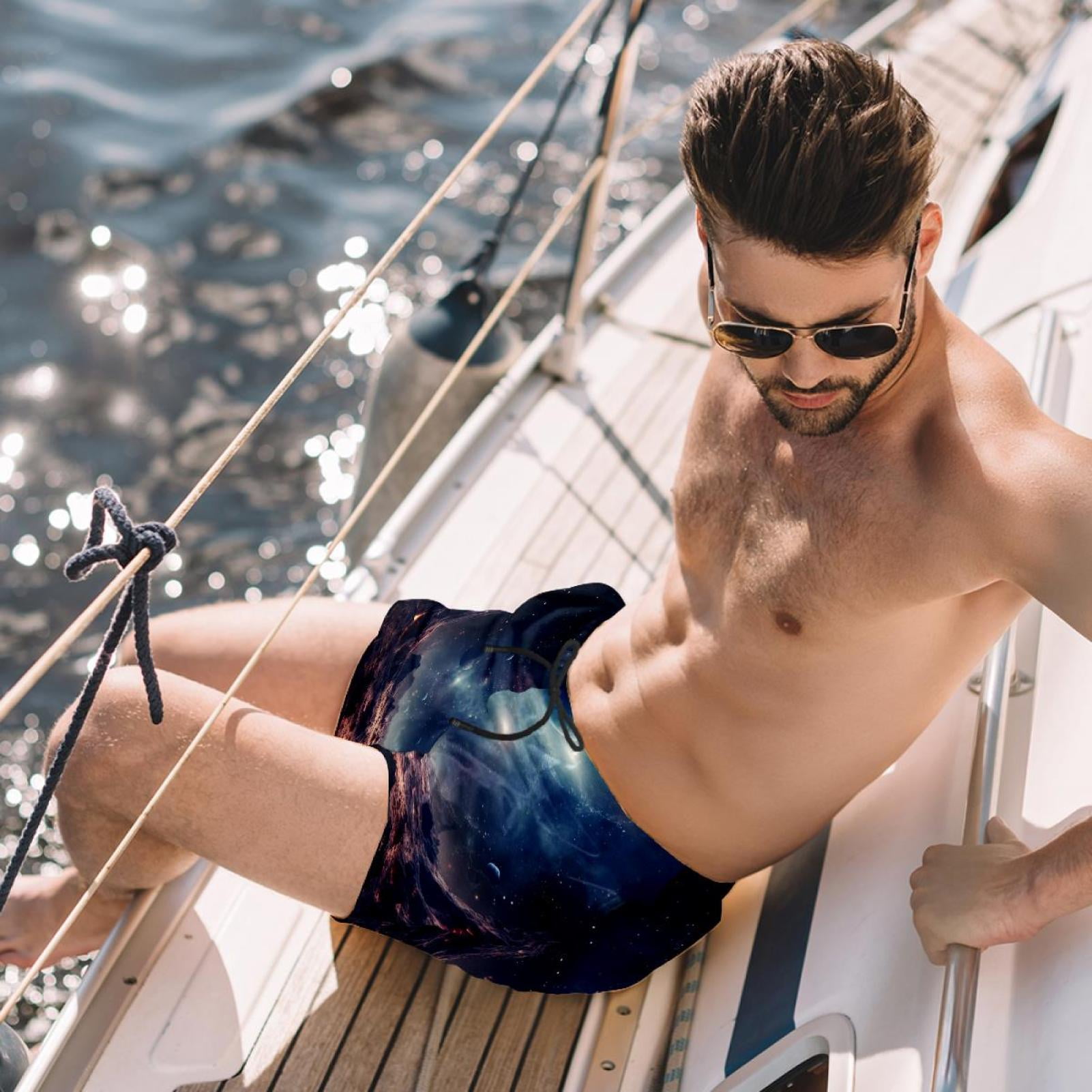 luoweisi Men's Beach Shorts Quick Dry Swim Trunks with Mesh Lining Galaxy M