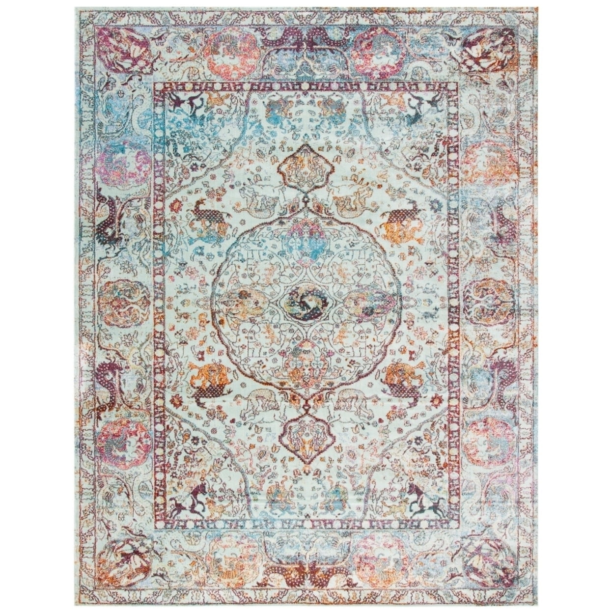 SAFAVIEH Luxor Jenny Floral Bordered Area Rug, Turquoise/Aqua, 5'3" x 7'7"
