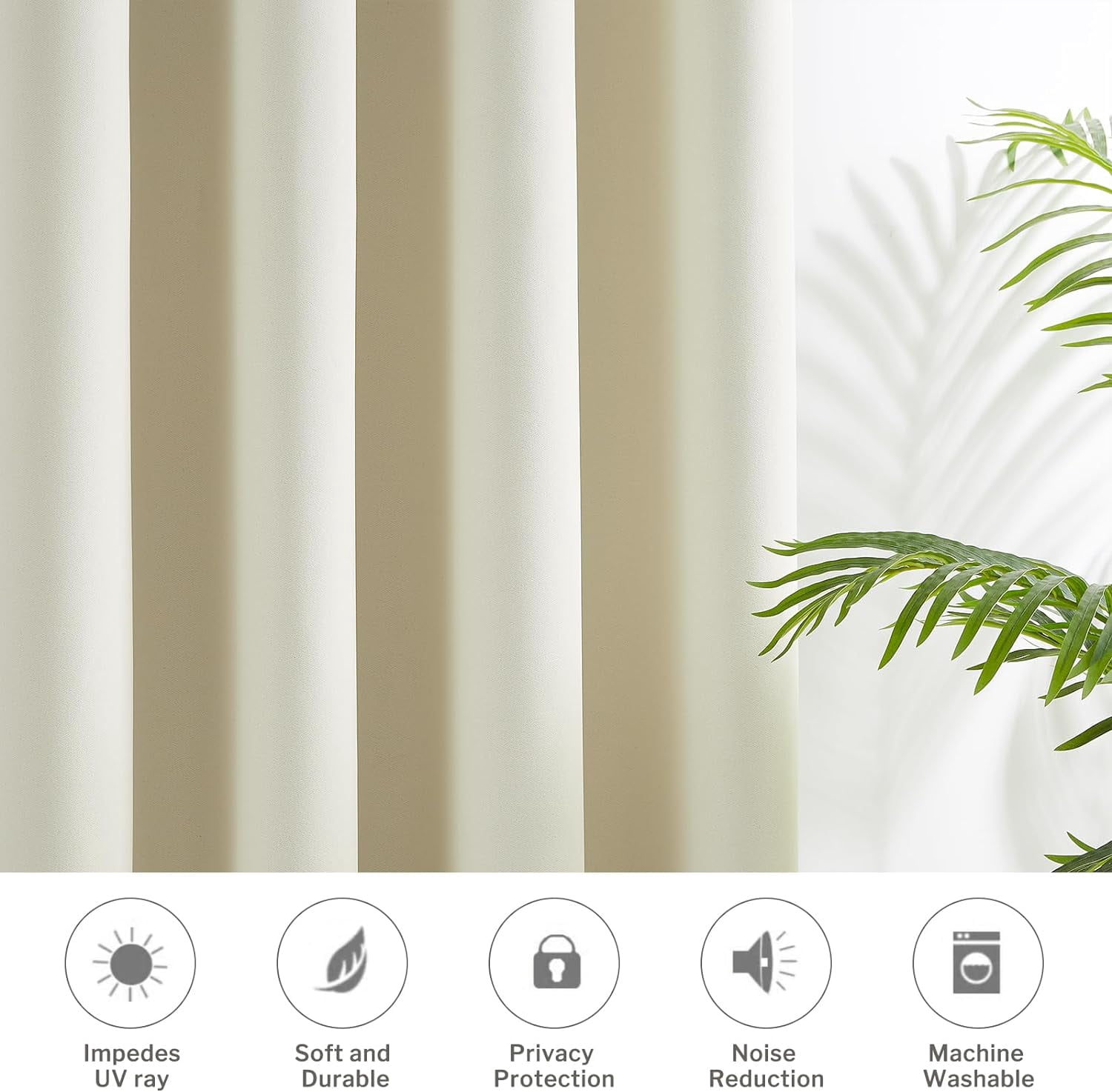 Blackout Curtains for Bedroom Cotton Cream Curtains 96 inch Length 2 Panels Set Grommet Window Curtains for Living Room Thermal Insulated Privacy Blackout Drapes (Beige, 52 x 96 Inch)