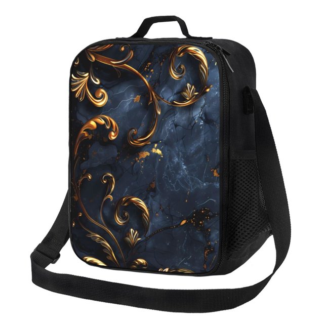Balery Elegant Gold Scrollwork Caja de Almuerzo y Bolsa de Almuerzo para Hombres y Mujeres, Bolsa de Almuerzo Reutilizable con Gran Capacidad, Bolsa de Almuerzo Aislada