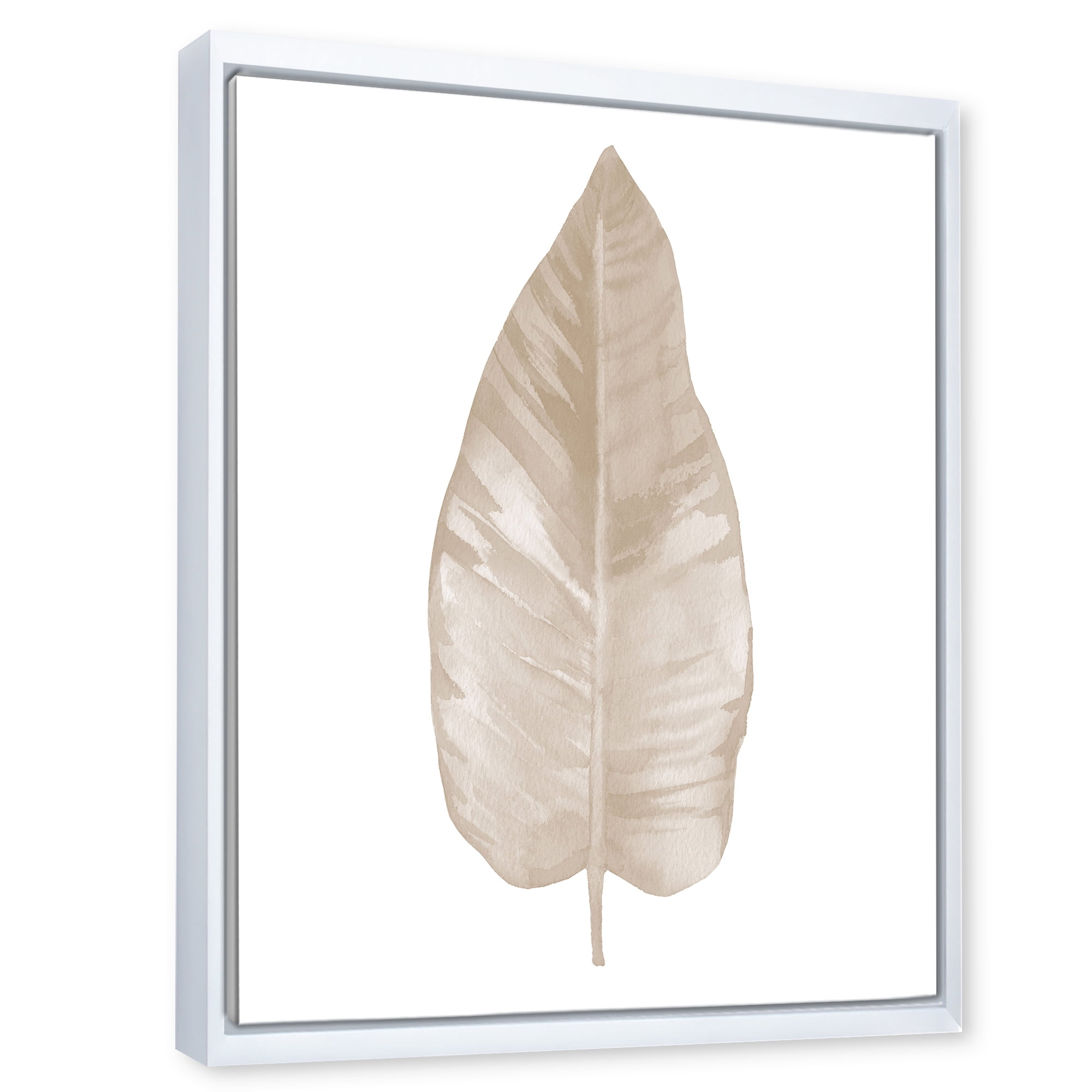 Designart 'Dried Leaf Plant Beige On White Background' Traditional Framed Canvas Wall Art Print