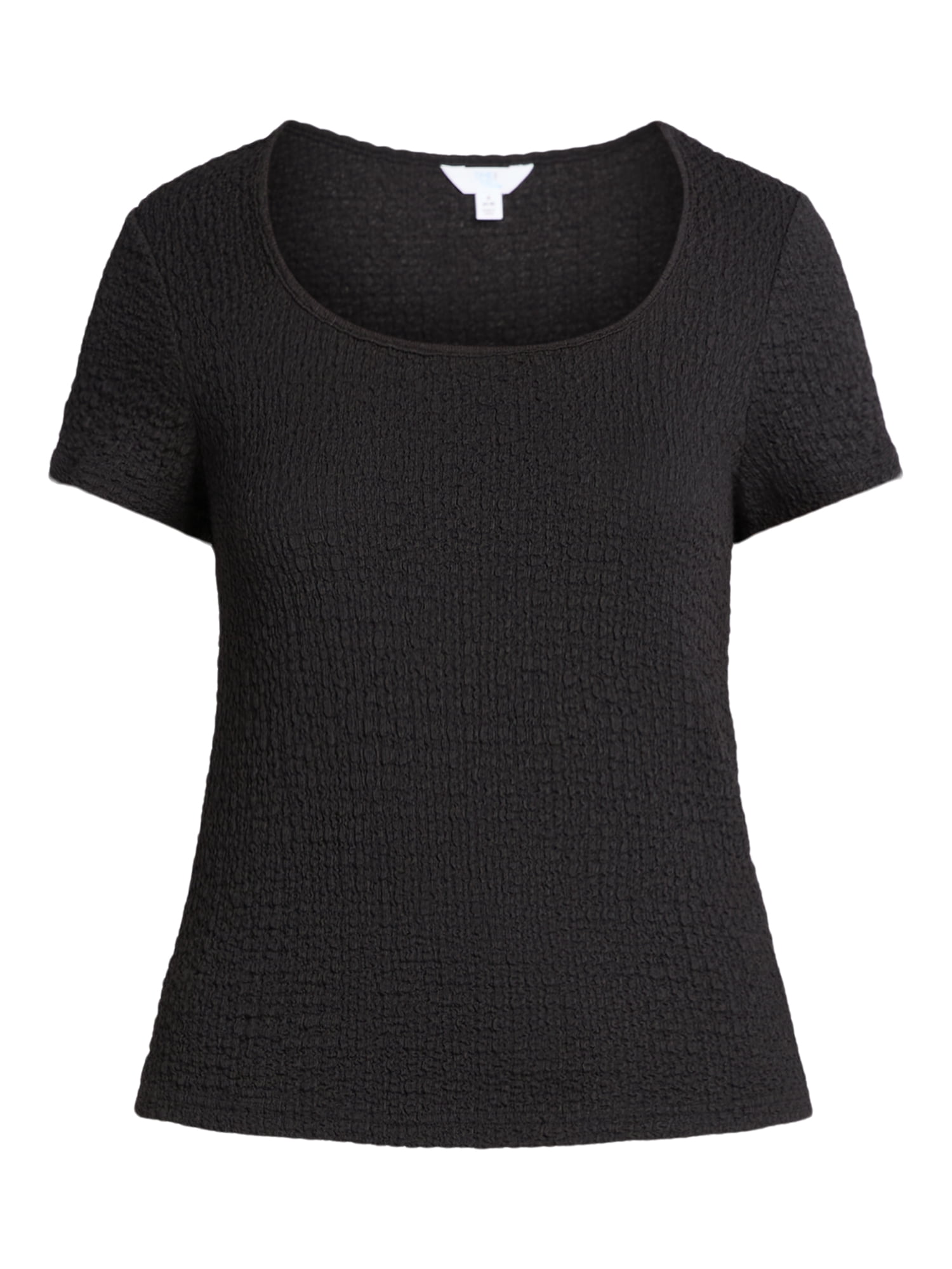 Time and Tru Women's Square Neck Pucker Tee with Short Sleeves, Sizes XS-XXXL