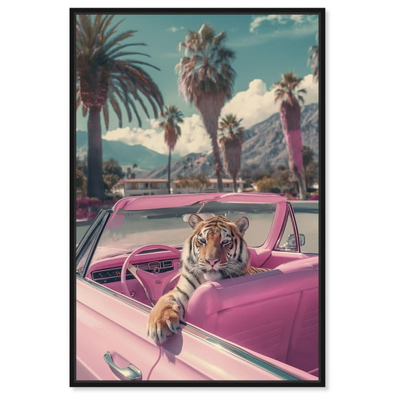 Rosy Tiger's Ride I Canvas Pink Pop Wall Art by Art Remedy, Black Frame, 10" x 15"