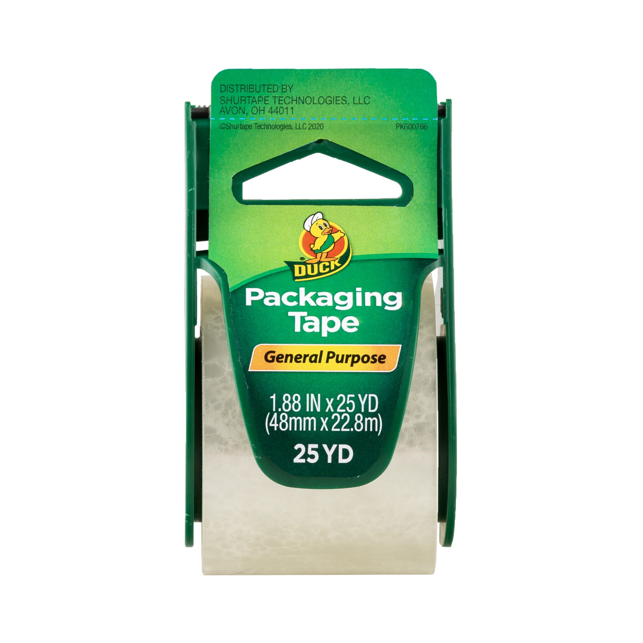 (2 pack) Duck General Purpose Packaging Tape with Manual Tape Dispenser, 1.88 in x 25 yd, Clear, 1 Roll