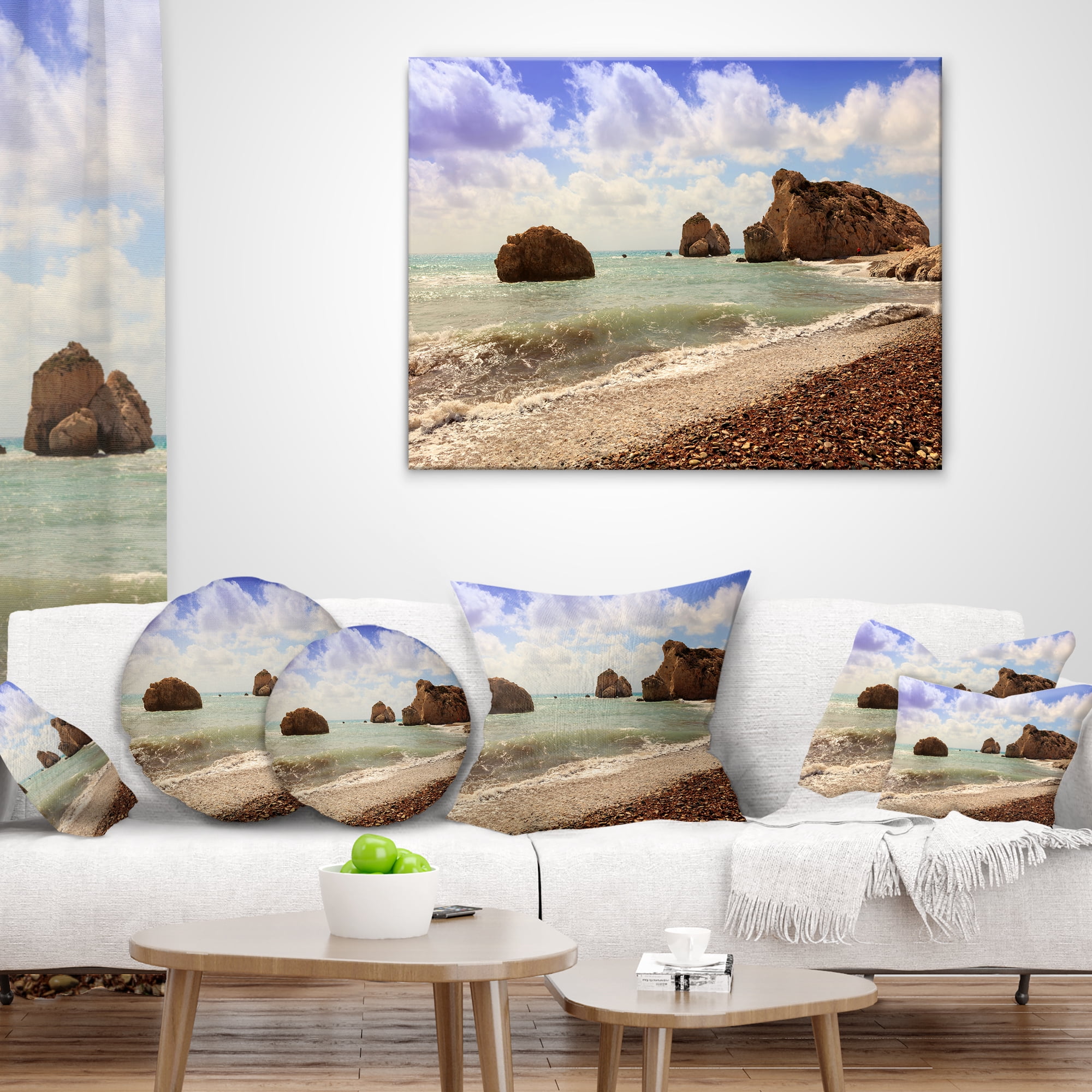 Designart Amazing Aphrodite s Rock in Cyprus - Seascape Throw Pillow - 18x18