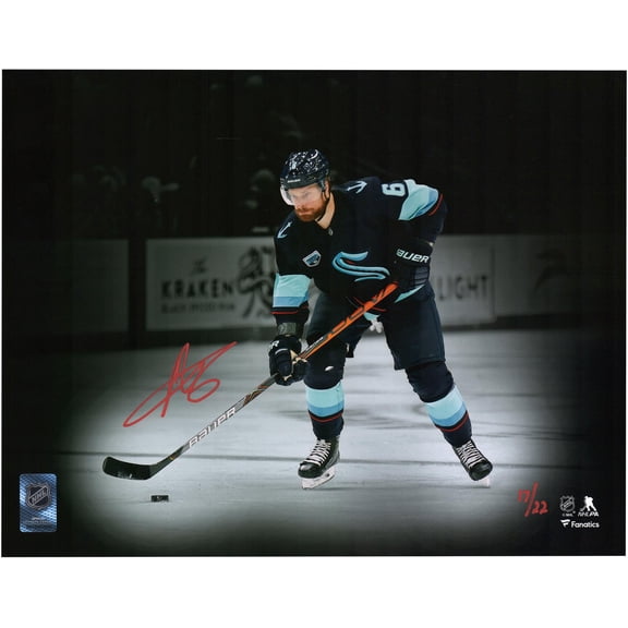 Adam Larsson Seattle Kraken Autographed 11" x 14" Navy Jersey with Puck Spotlight Photograph - Limited Edition of 22 - Fanatics Authentic Certified