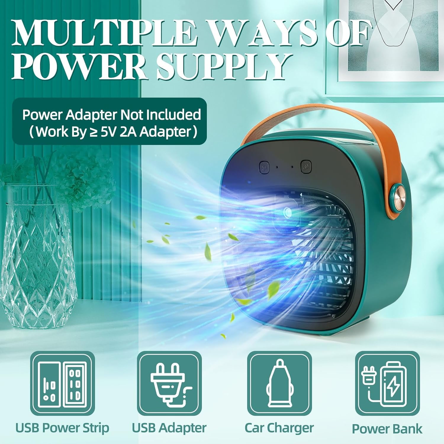 Air Fan Portable, Rechargeable Personal Air Cooler, Quiet Mini Air Conditioner Fan with 3 Speeds, Desk Cooling Fan for Bedroom, Car, Home, Camping, Travel, and Office