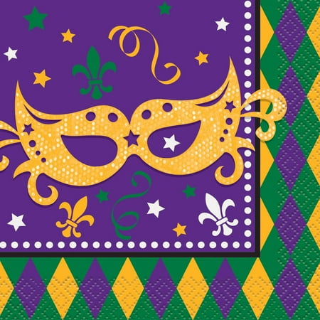 (2 Pack) Masquerade Mardi Gras Beverage Napkins, 16ct