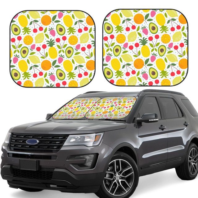 Balery Avocado And Pineapple Parasol para parabrisas de coche de 2 piezas | Parasol plegable para parabrisas delantero de coche para la mayoría de sedanes-Medium