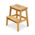 thumbnail image 1 of Taburete de madera de 2 pasos, Taburete de madera maciza de acacia para adultos y niños, 19,6 pulgadas de altura, 350 libras de capacidad, Banco de baño, 1 of 5