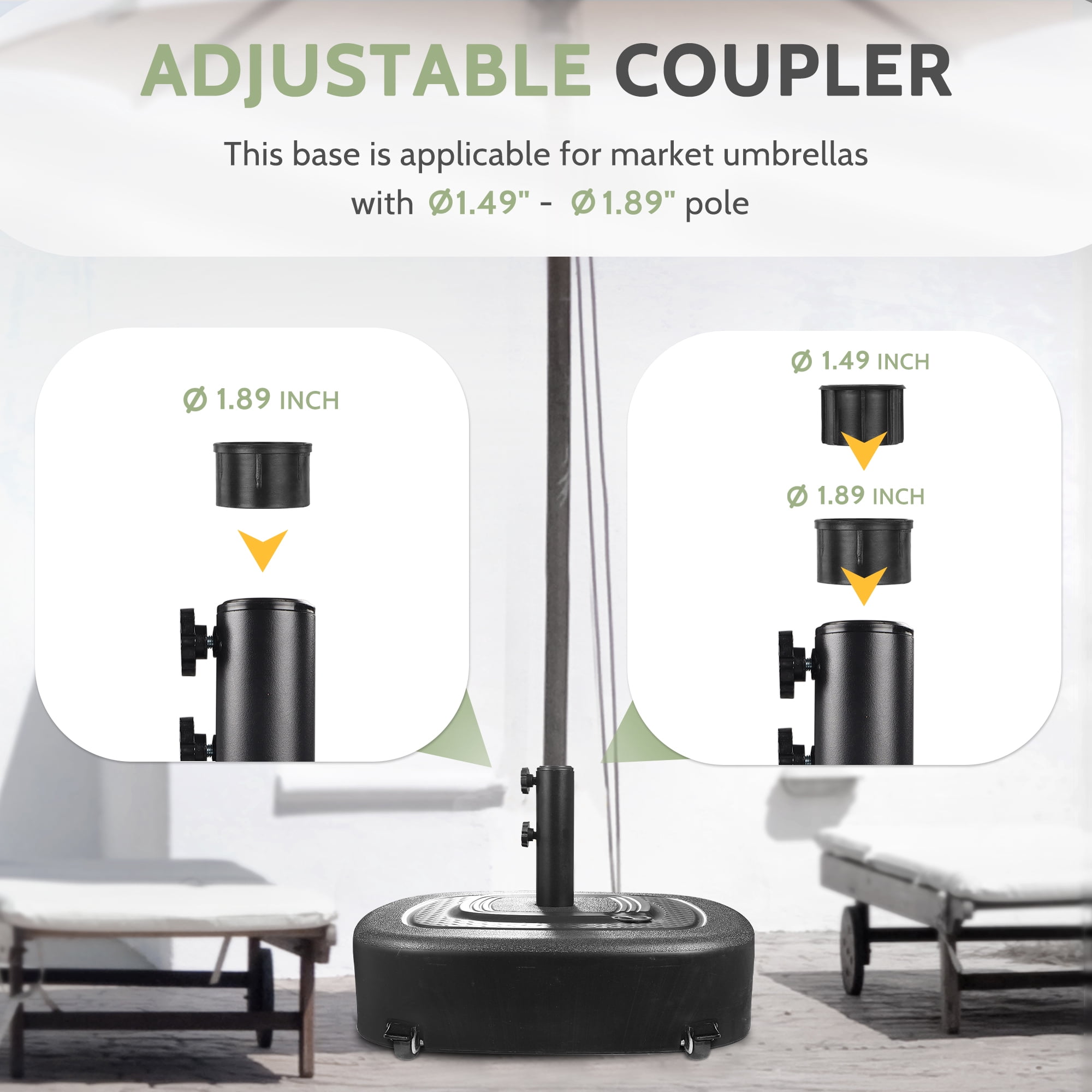 Scafild | 88lbs Square Water & Sand Filled Mobile Patio Umbrella Base Heavy Duty Market Stand with 4 Wheels and 2 Locks