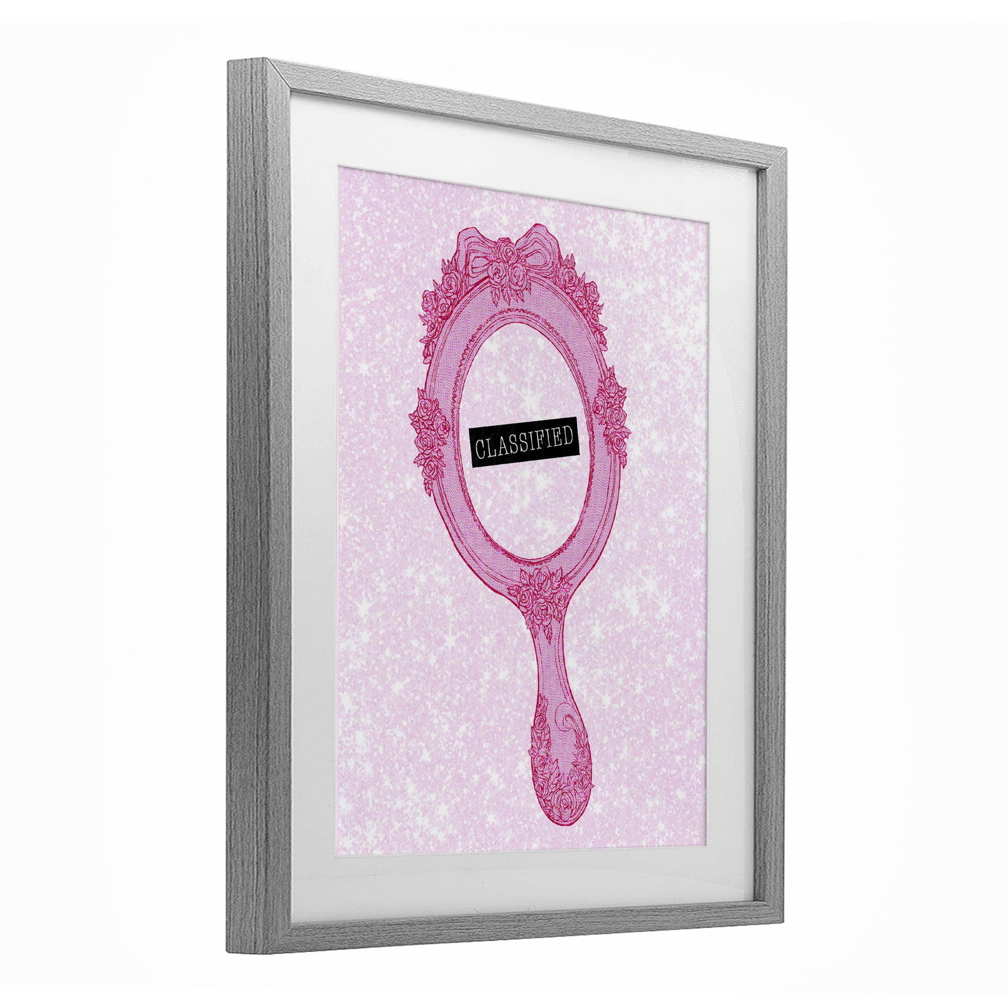 Stupell Industries Classified Ornate Pink Mirror Gray Framed Print Under Glass, design by Ziwei Li