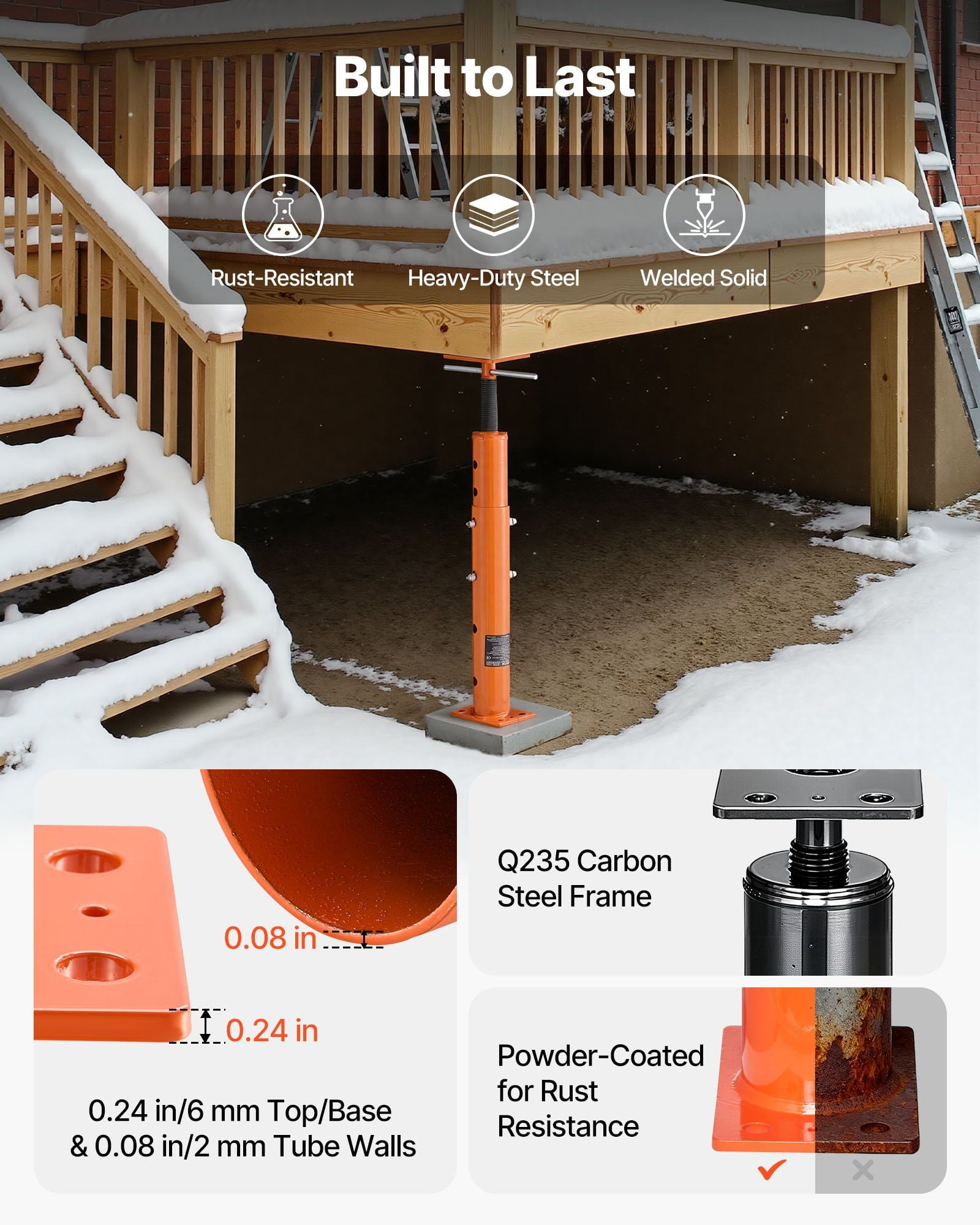 2 Pack House Floor Jacks 19-36 Inch Height 18000 lbs Max Load Adjustable Support Beam Basement Jack Post Pole Leveling Lift Steel Telescoping Post Temporary Support