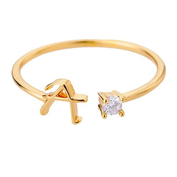 Oro Rhinestone 26 Anillo Inicial Joyería Letra Inicial Anillo Abierto con Rhinestone Anillo para Mujeres