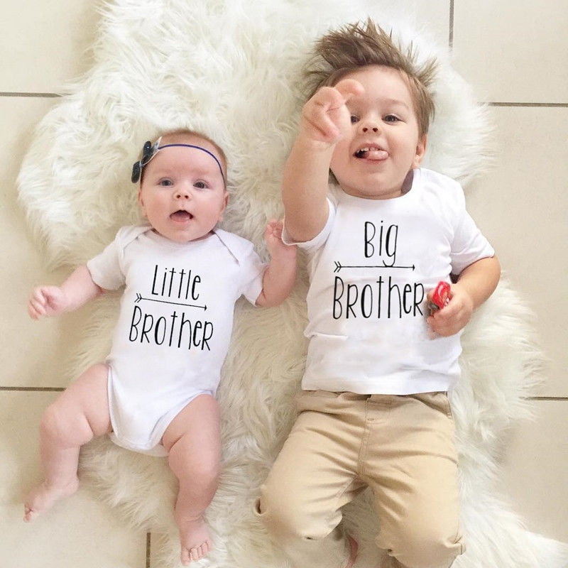 US Stock Infant Baby Little Brother Romper Big T-shirt Top Matching Outfits 