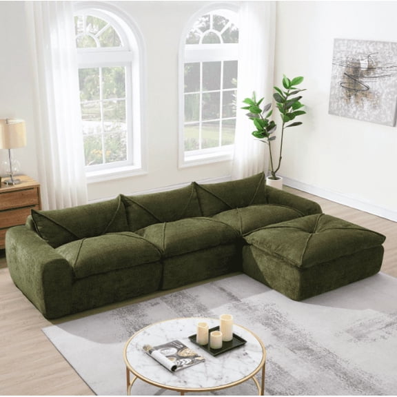 Euroco 116'' Fully Compressed Sofa with High Density Foam, Integrated Backrest&Seat Cushion, Decorative Edging, Legless Design without Frame, No Assembly Required, Free Combination