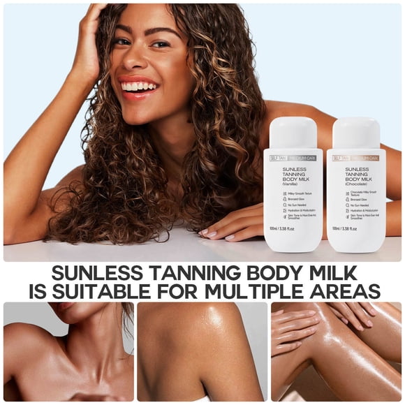Vacemry 2Pcs Tanning Lotion Chocolate, Moisturizing Long-Lasting Self Tanner, No Sunbathing Needed for Natural Gradual Tan, Body Bronzing Cream for Face Legs Arms, Sunless Tanning Drops for Home