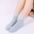 thumbnail image 3 of Womens Ruffle Socks Fancy Lace Trim Ankle Socks Breathable Super Soft Denim Blue 3 Pairs, 3 of 5