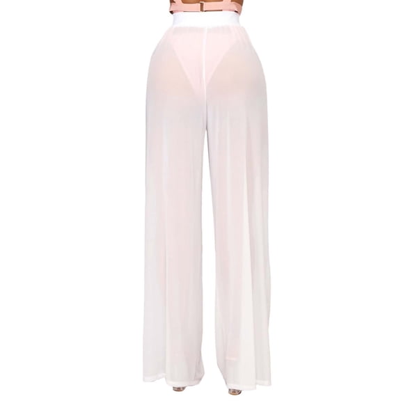 Summer Pants for Women Swim See Through Mesh Covering Bikini Bottom Elastic Waist Wide Legs Womens Pants Casual & Wide Leg