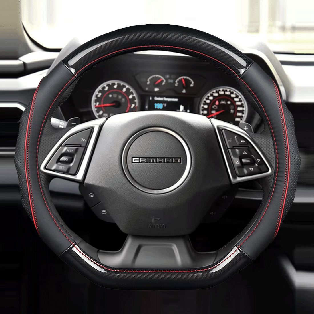 14 inch D Shaped Steering Wheel Cover for Tesla Model 3 / Y Highland/Juniper, for Camaro, for WRX BRZ, for Prius Civic Flat Bottom Small Steering Wheel Protection, Interior Accessories for Cars Truck