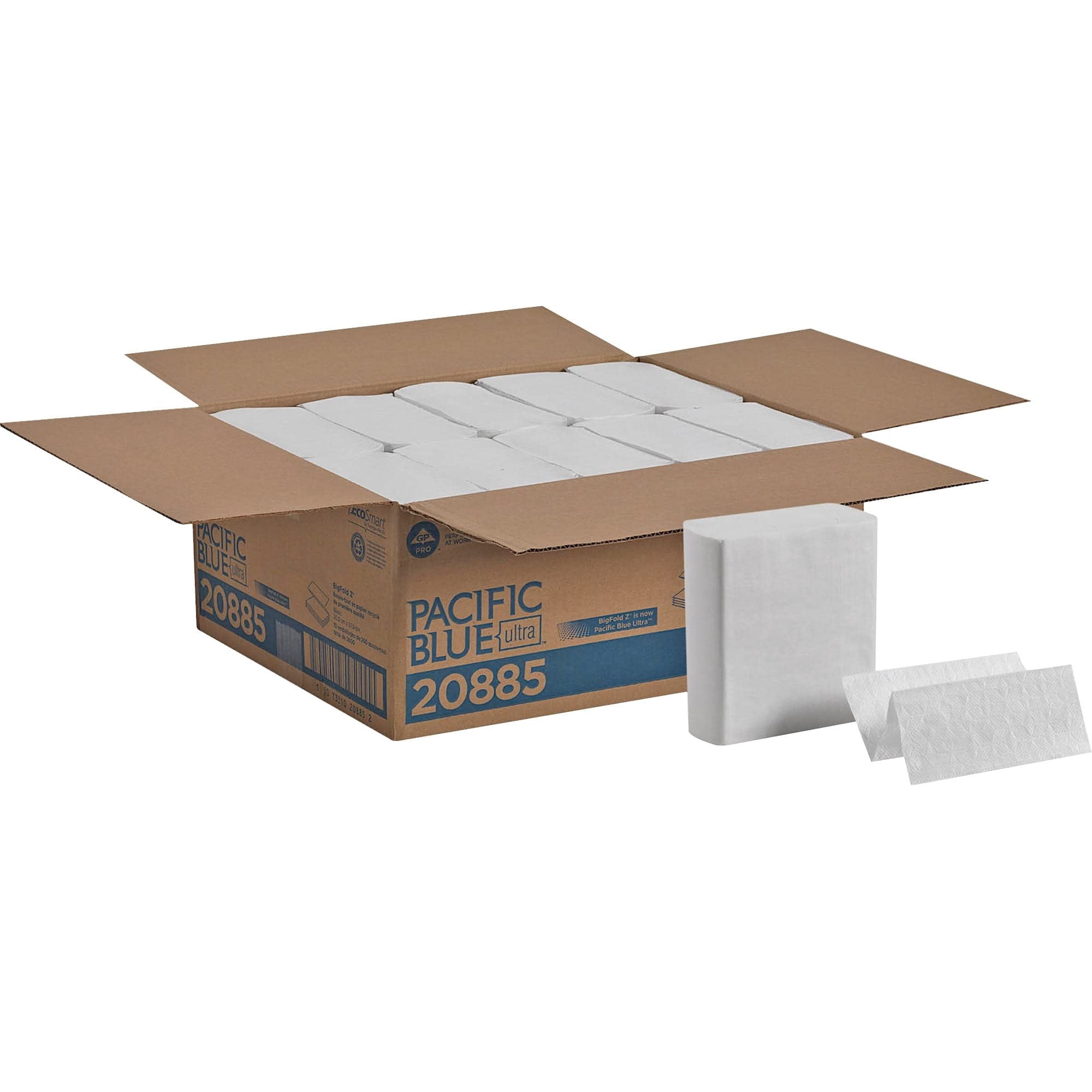Pacific Blue Ultra® by GP PRO, 1-Ply, Z-Fold Paper Towels, 8" X 10.8", 40% Recycled, White, 260 Sheets per Pack, 10 Pack