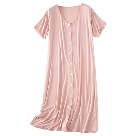 

Women s Plus Size Modal Short Sleeve Button Down Nightdress Soft Loose Pajama Dress