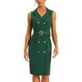 thumbnail image 1 of Vestido de oficina Allegra K con cinturón y solapa con muescas sin mangas para mujer Verde Oscuro L, 1 of 5