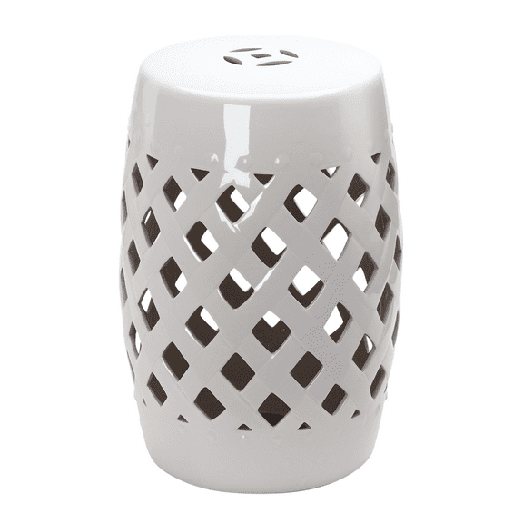 COCOKUN Woven Ceramic Garden Stool, White Glazed Outdoor Side Table, Easy-Clean & Supportive Patio Seating and Decor for Balcony, Porch, Living Room