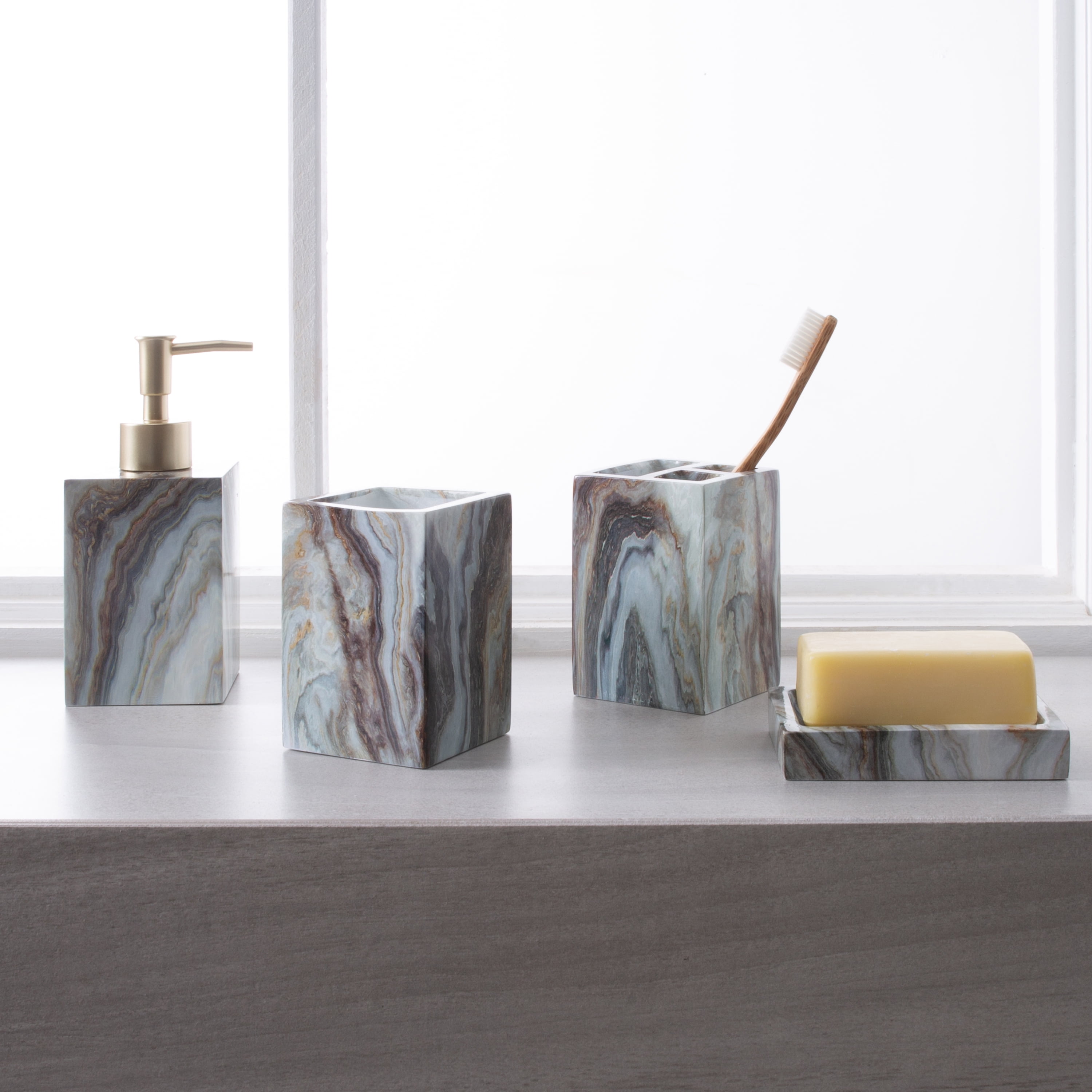ELLE Paris Square Polyresin Tooth Brush Holder in Agate