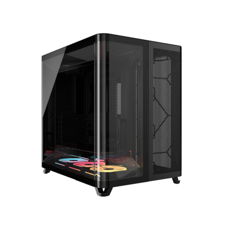 Corsair AIR 5400 LX-R RGB iCUE LINK Triple Chamber Mid-Tower PC Case-Black with 3x iCUE LINK LX-R RGB 120mm reverse-rotor fans and System Hub Pre-Installed, BTF Back Plug Motherboard Design